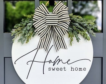 Décoration de porte d'entrée | Panneau de bienvenue | Plaque pour porte d'entrée | Couronne toute l'année | Accroche-porte | Couronne de porte | Home Sweet Home | Couronne de porte de ferme