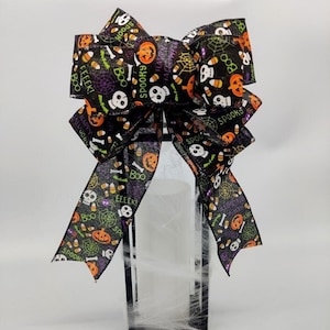 Halloween Wreath Bow | Halloween Skull Wreath Bow | Pumpkin Ribbon | Halloween Lantern Bow Decor | Black Halloween Bow Ribbon