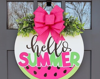 Cartello estivo per porta d'ingresso / Ghirlanda estiva / Cartello con anguria rosa / Decorazione estiva per porta / Appendino estivo per porta / Cartello di benvenuto / Cartello estivo per veranda / Ciao