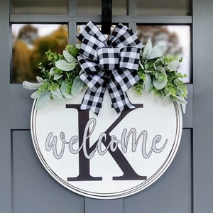 Personalized Last Name Wood Sign: Front Door Decor with Greenery
