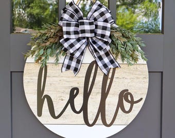 Front Door Decor | Hello Sign | Hello Door Hanger | Wreath | Year Round Wreath | Front Door Wreath | Welcome Sign | Housewarming Gift |