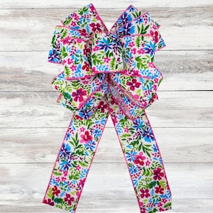 Spring Floral Bow | Wired Loop Lantern Bow | Bright Color Ribbon | Spring Ribbon | Floral Wreath Bow | Home Decor