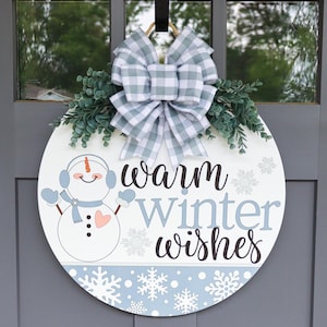 Winter Front Door Welcome Sign | Winter Front Door Wreath | Warm Winter Wishes | Snowflake Door Hanger | Let it Snow | Door Decor