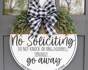 Front Door Decor | No Soliciting Sign | Year Round Wreath | Funny Front Door Sign | Front Door Sign | Front Door Hanger | Front Door Wreath