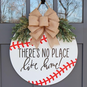 Welkomstbord honkbal | Honkbalkrans | There&#39;s No Place Like Home Base | Verandadecoratie | Rond deurbord honkbal | Deurhanger honkbal