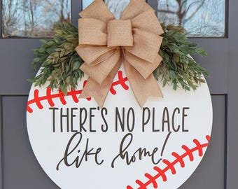 Décoration de porte d'entrée | Panneau de bienvenue de baseball | Accroche-porte de baseball | Plaque de porte ronde Baseball | Couronne de baseball | Décoration d'intérieur | Base-ball