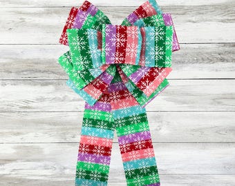 Helle Farbe Weihnachtsschleife | Weihnachtskranz Schleife | Rosa Weihnachtsschleife | Schneeflocke Laterne Bogen Dekor | Mehrfarbiger Weihnachtsbogen | Bogen Dekor