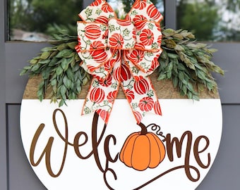 Pumpkin Door Sign | Front Door Fall Wreath | Fall Porch Decor | Fall Door Hanger | Fall Welcome Sign | Wooden Fall Sign | Fall Door Sign