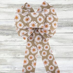 Daisy Bow | Spring Wreath Bow | Floral Bow | Neutral Daisy Door Bow | Rustic Spring Decor | Daisy Ribbon Bow