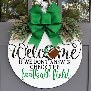 Fußball-Türkranz | Türschild Fußball | Cheer Türschild | Football & Cheerleader Schild | Wenn wir nicht antworten überprüfen Sie das Feld | Willkommen