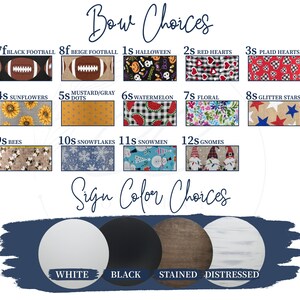 Pu&ograve; includere: Immagine che mostra le opzioni di fiocco e colore del cartello. Le scelte di fiocco includono calcio, Halloween, cuori, girasoli, pois, anguria, floreale, stelle, api, fiocchi di neve, pupazzi di neve e gnomi. Le opzioni di colore del cartello sono bianco, nero, macchiato e invecchiato.