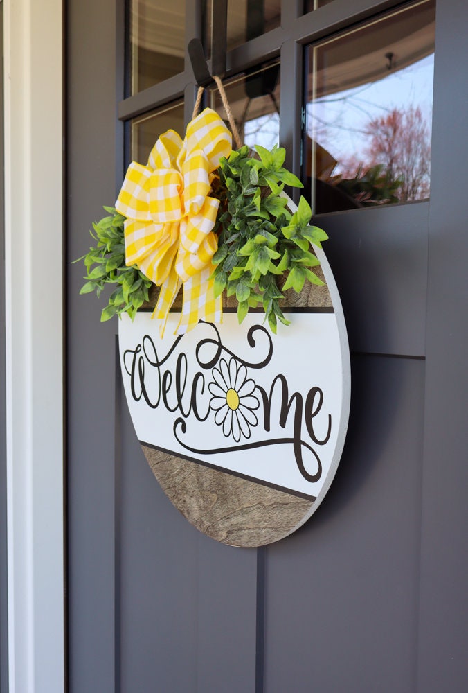 Spring Front Door Decor | Daisy Welcome Sign | Spring Door Hanger ...