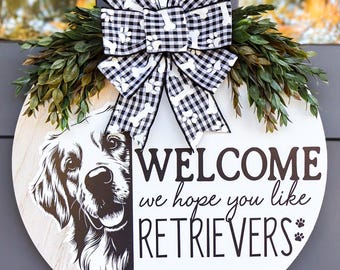 Letrero de bienvenida para Golden Retriever / Letrero de bienvenida para perro "Hogar, dulce hogar" / Letrero de bienvenida para perro / Corona para puerta de entrada / Corona para perro / Decoración / Regalo personalizado