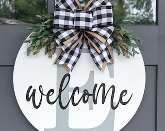 Monogram Name Door Sign | Last Name/Initial | Welcome Wreath | Front Door Wreath | Door Hanger | Wreath | Housewarming Gift | Door Decor