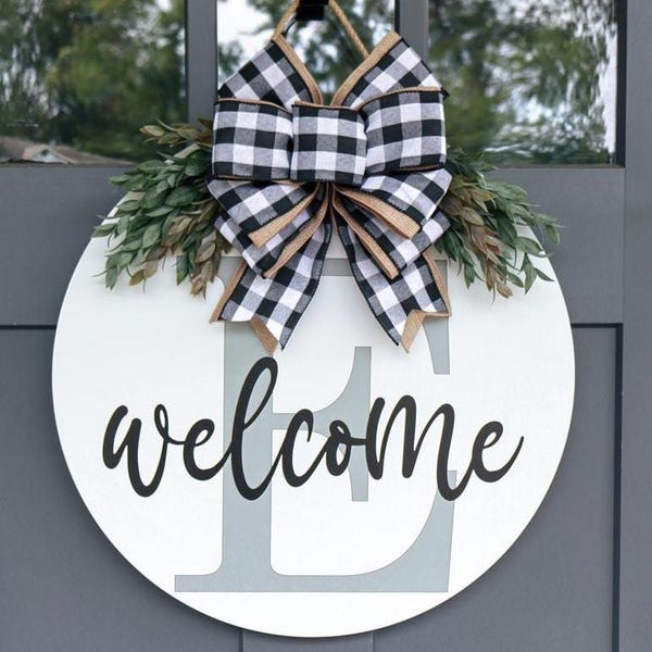 Cartello per porta con nome monogramma / Cognome/Iniziale / Ghirlanda di benvenuto / Ghirlanda per porta d'ingresso / Appendino per porta / Ghirlanda / Regalo di inaugurazione della casa / Decorazione per porta