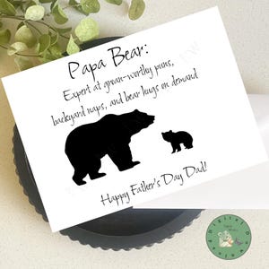 Carte de fête des pères imprimable 5 x 7, carte papa ours, téléchargement numérique, impression à la maison carte de fête des pères