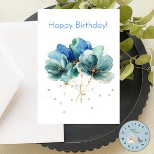 Geburtstagskarte zum Ausdrucken, 5 x 7 Geburtstagskarte zum Downloaden, Geburtstagswünsche, Schöne blaue Pfingstrose, Geburtstagskarte für jemand ganz Besonderen.