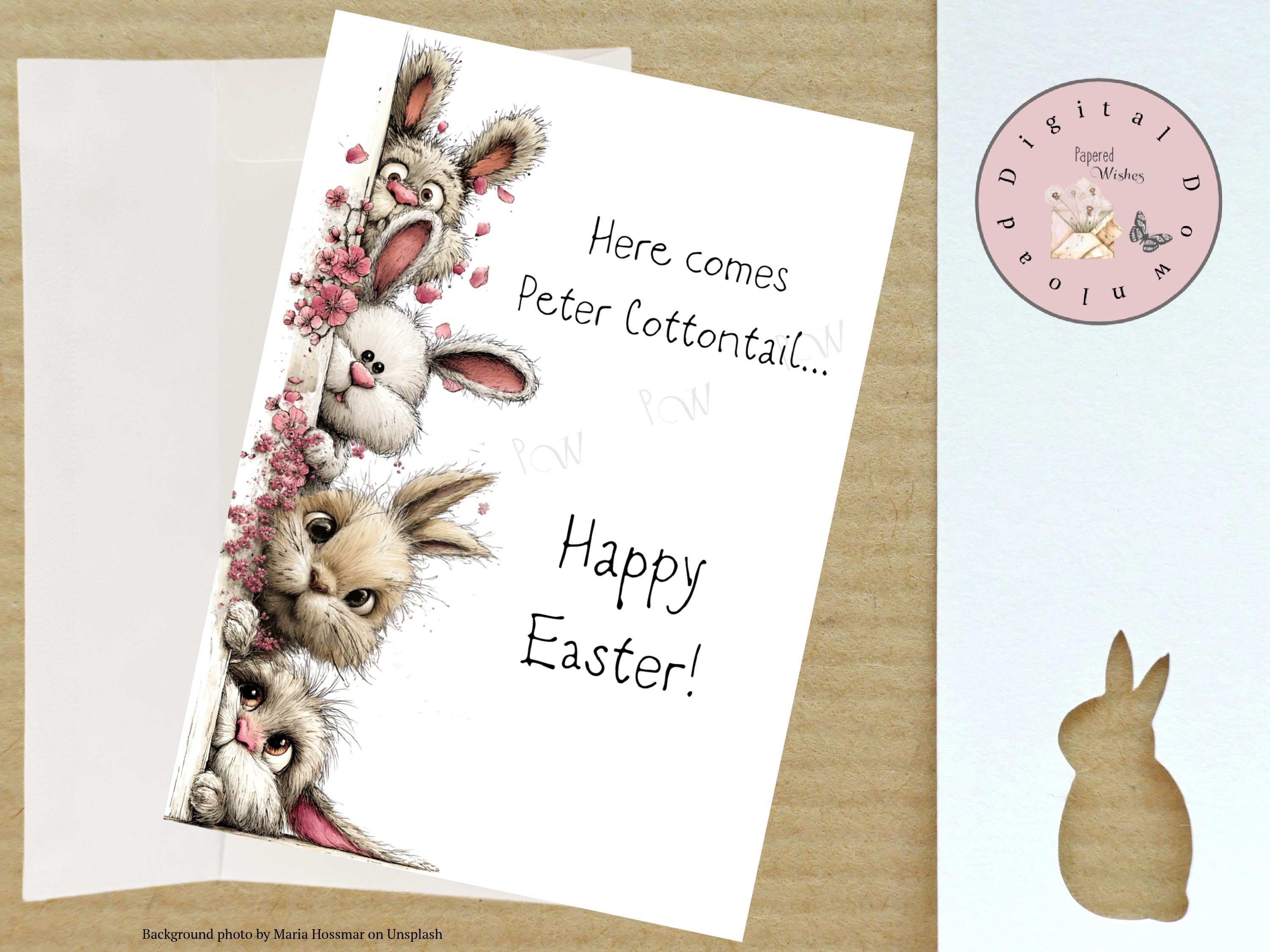 Cottontail Rabbit Card Bunny Peter Cottontail Easter Card, Whimsical Greetings (digital ...