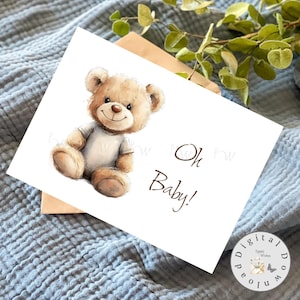 Carte de bébé imprimable 5 x 7, carte de nouveau-né, carte de baby shower, bébé de bienvenue, carte d'ours en peluche,