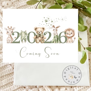 5x7 Printable baby card, baby on the way card, pregnancy announcement card, digital download baby coming soon card, 2026 baby card