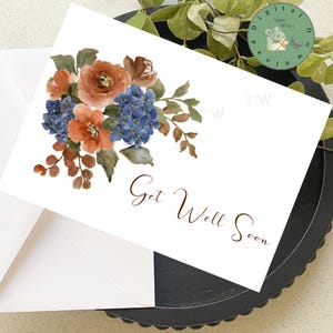 Tarjeta imprimible de pronta recuperación. Bonita tarjeta floral de pronta recuperación. Tarjeta para un amigo, un ser querido, un cliente o un compañero de trabajo que esté atravesando una enfermedad.