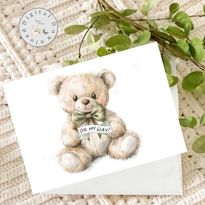 5x7 Printable baby card, Baby on the way card, pregnancy announcement, neutral gender expectant parents card, digital download