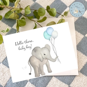 Cartão de boas-vindas para bebê para impressão, Cartão para novo bebê, Cartão digital para download de bebê, Cartão fofo de elefante para novo bebê, Cartão para chá de bebê