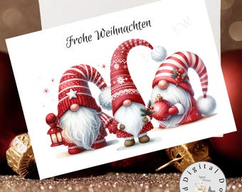 Duitse kerstkabouterskaart, Frohe Weihnachten (digitale download)