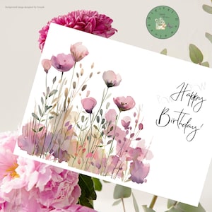 Cartão de aniversário para impressão, Cartão de aniversário, Cartão de aniversário floral, Cartão de felicitações digital, Cartão de feliz aniversário para impressão