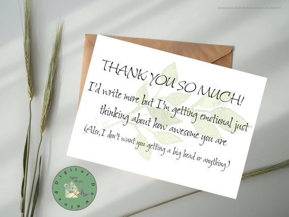 Funny Thank You Card, Great Friend, Leaf Design (PDF, JPG) - Etsy
