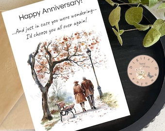 Printable Anniversary card, Husband or Wife Anniversary card, Digital download, I&#39;d choose you again Anniversary greeting