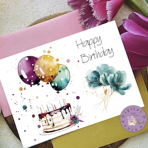 Tarjeta de cumpleaños imprimible, tarjeta de feliz cumpleaños, tarjeta de descarga digital, deseos de cumpleaños para amigos y seres queridos