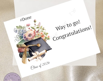 Printable Graduation card, #Done Grad card, 2026 Congratulations wish, digital download