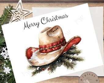 Christmas card, digital download, Western-themed Xmas card, Print at home