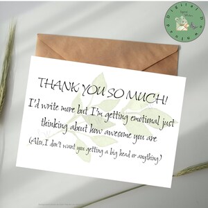 Tarjeta de agradecimiento imprimible de 5 x 7, tarjeta "Eres increíble", tarjeta para un amigo, tarjeta para un ser querido, tarjeta de gratitud divertida, dile gracias y hazlos reír
