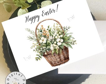 Floral Basket Easter Card, Printable Greeting (Digital Download)