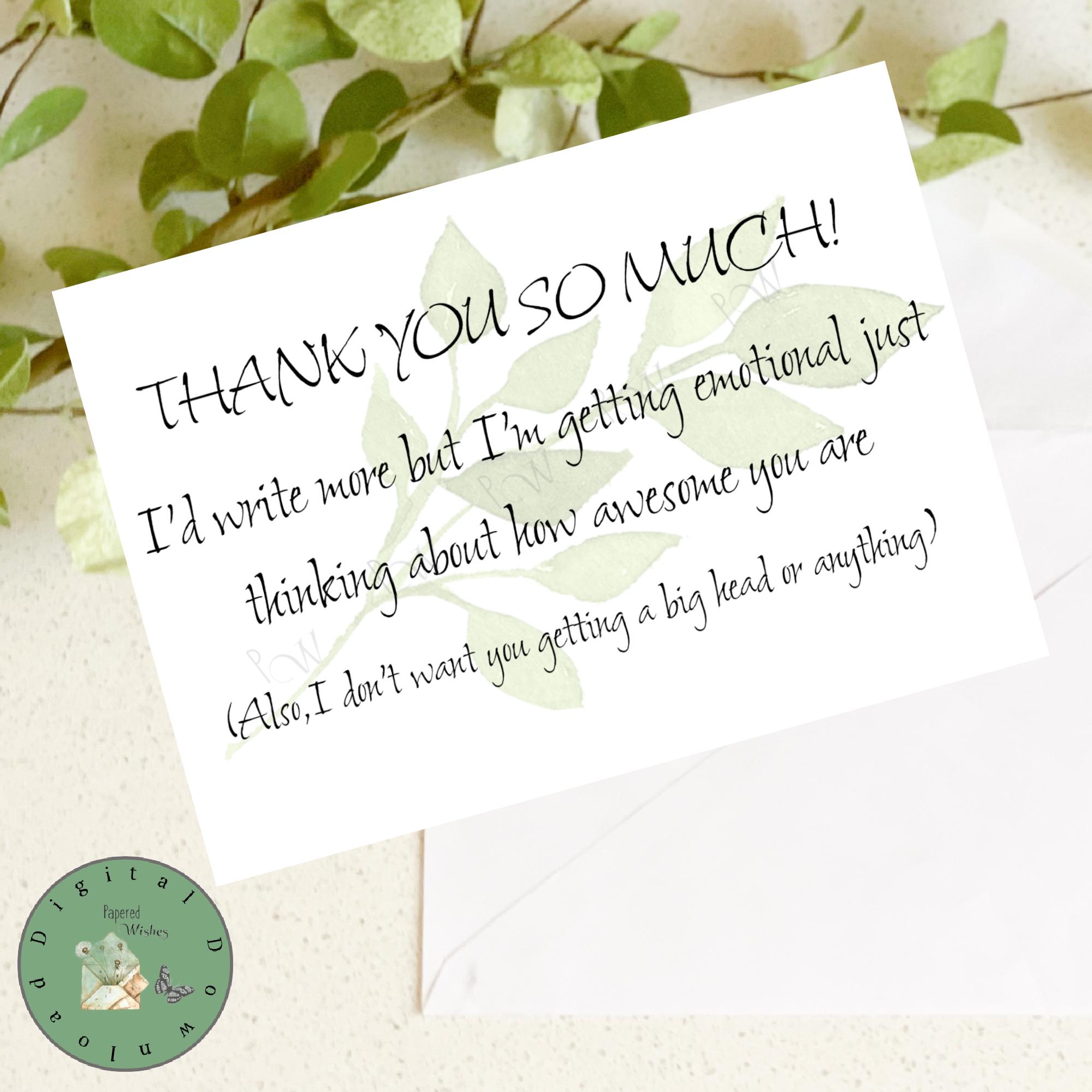 Funny Thank You Card, Great Friend, Leaf Design (PDF, JPG) - Etsy