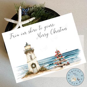 Lighthouse Christmas Card, Nautical Holiday Greeting (Digital Download)