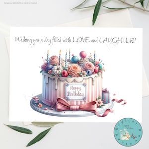 Printable Birthday card, Pretty Birthday card for friend, loved one, client, or co-worker, digital download, print at home 5x7 card