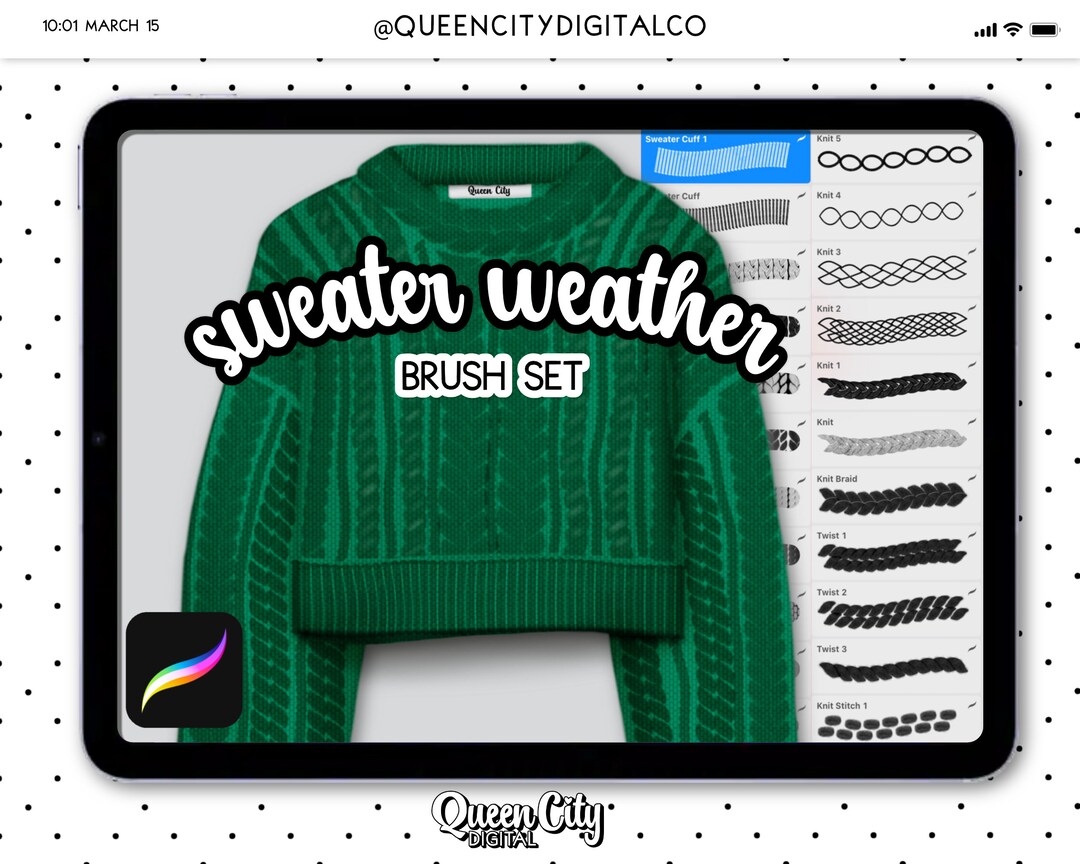 Cable Knit Sweater Brushes for Procreate, 25 Brush Set Hand Drawn