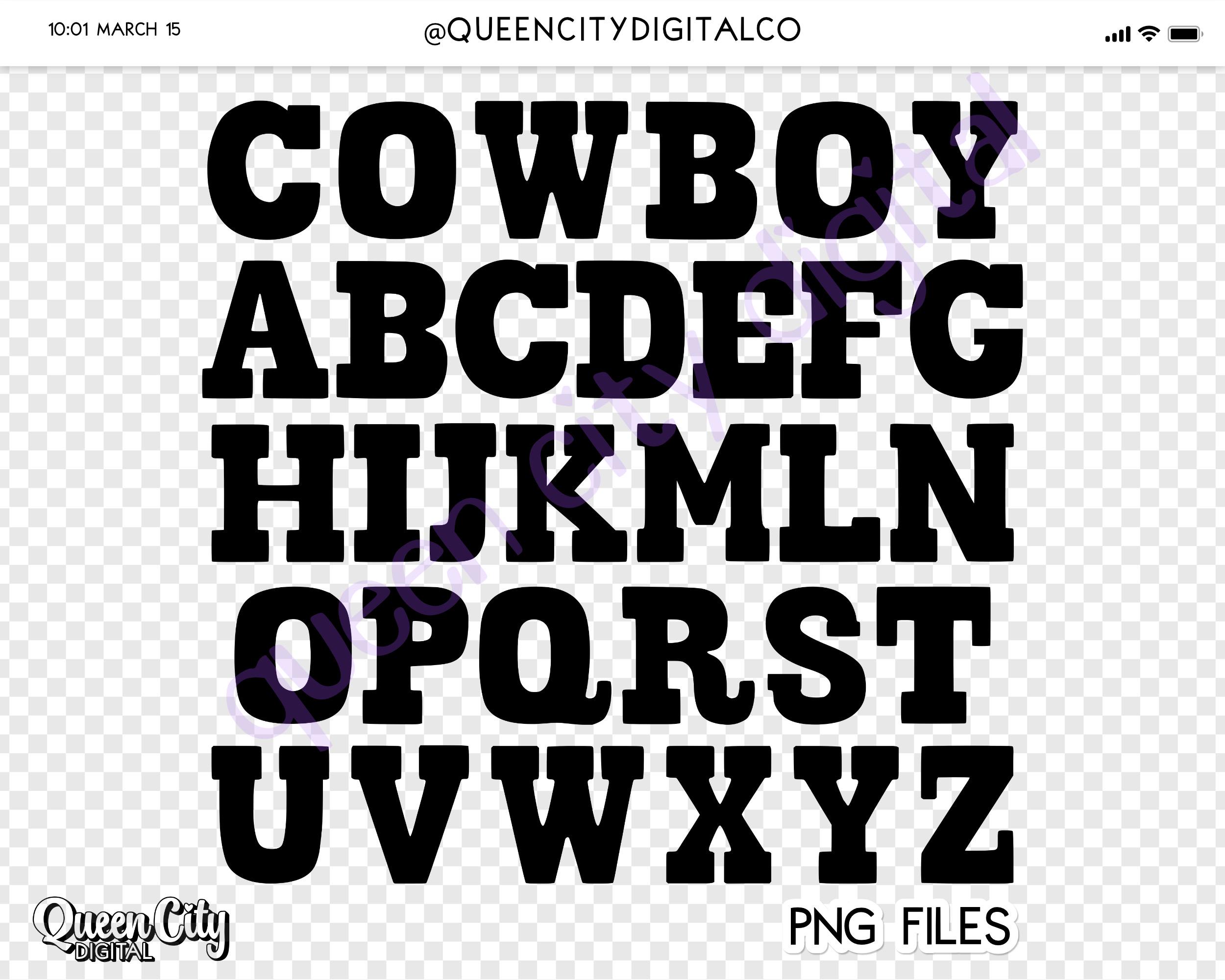 Cowboy Alphabet PNG Files | Custom Cowboy Sash | Commercial Use Allowed