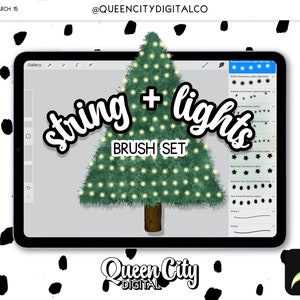 Christmas String Lights Procreate Brushes, Digital Brush Set (Commercial Use)