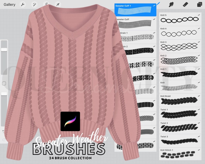 Cable Knit Sweater Brushes for Procreate 25 Brush Set Hand Etsy
