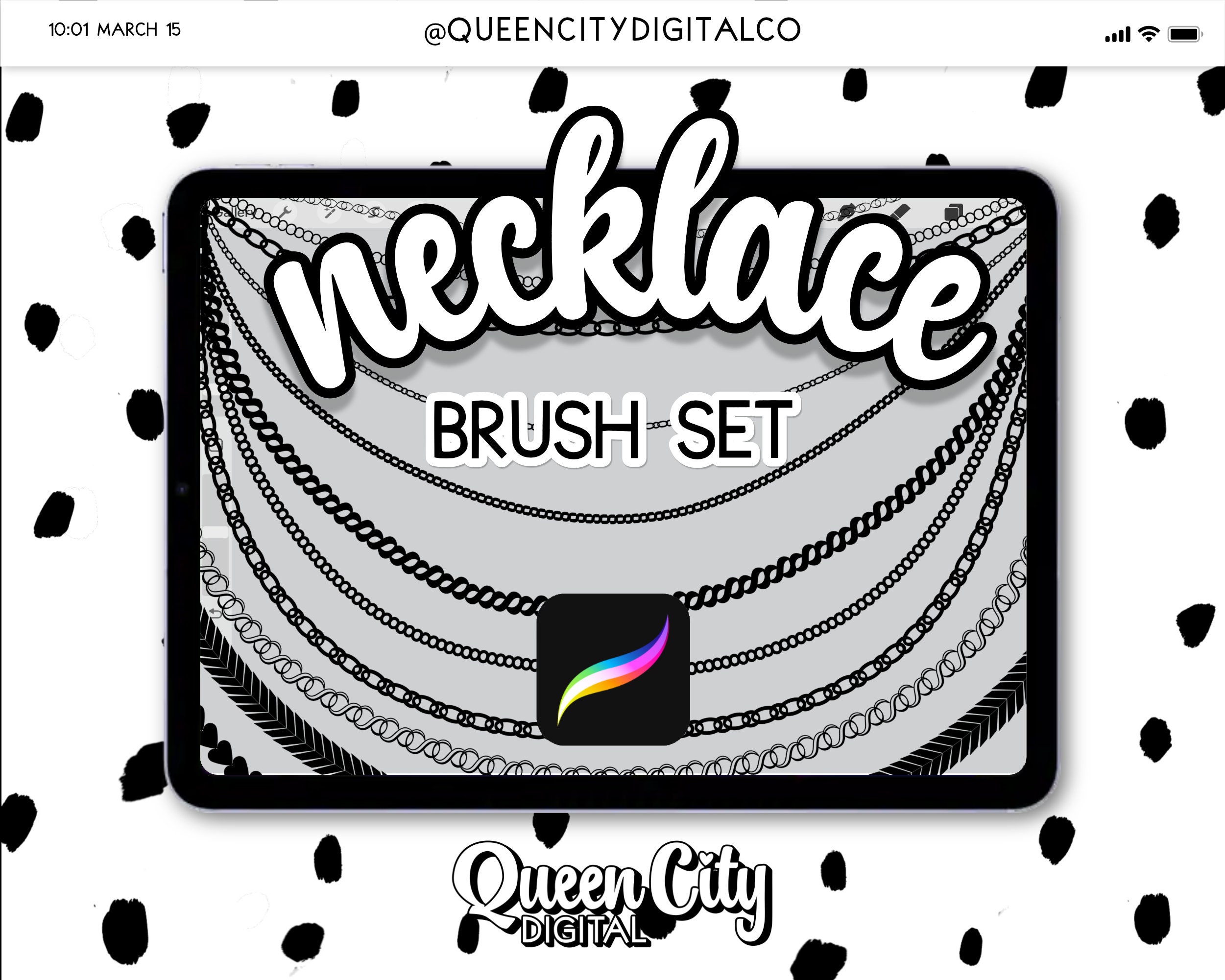 Necklace Chain Brushes for Procreate with Number & Cross Stamps | Personal & Commercial Use