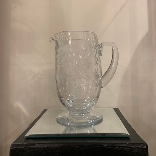 Footed Glass Pitcher Etsy