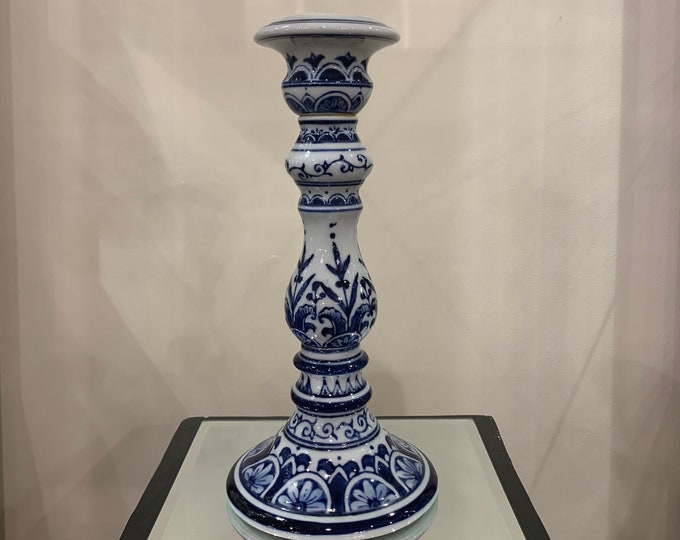Porcelain Blue and White Candlestick With Flowers and Leaves Etsy
