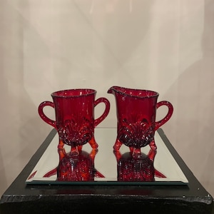 Paden City Ruby Red Largo Creamer and Sugar