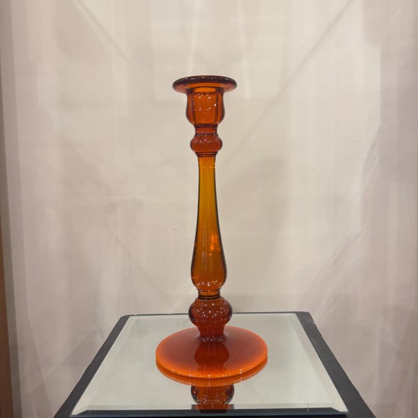 Orange Art Glass Candlestick / Candle Holder