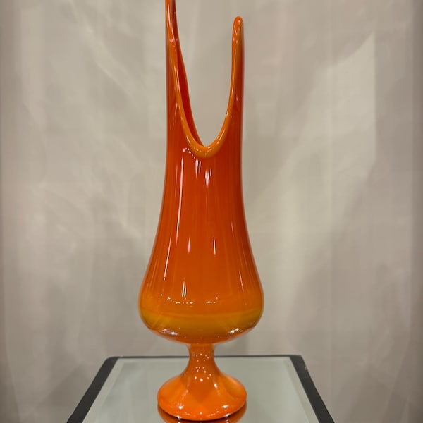 L.E. Smith Bittersweet Orange Slag Footed Swung Vase, 15"