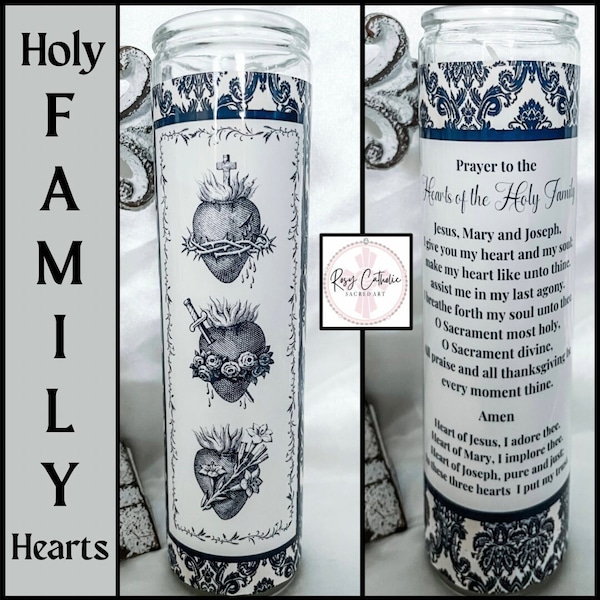 Holy Family Hearts, Catholic Christmas Gift, Catholic Candle, Catholic Gift, Catholic Gift for Her, Catholic Gift for Women, Customized Gift